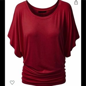 Manzocha Burgundy Short Sleeve Bat Wing Shirt